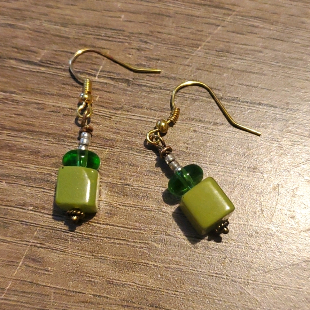 Homemade Green Stone Dangle Earrings